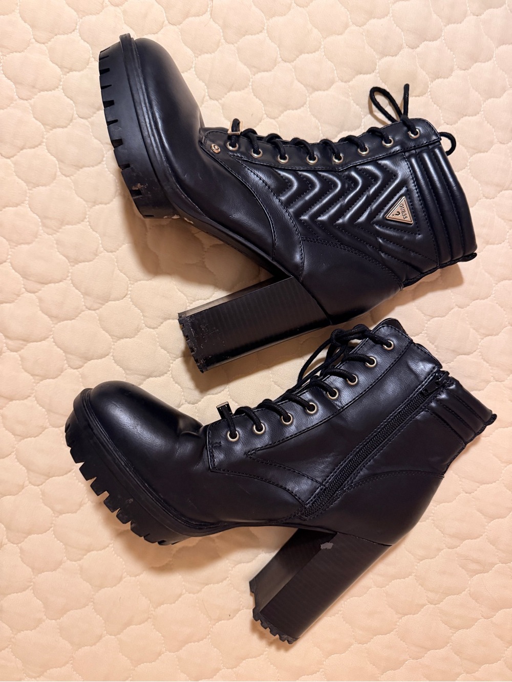 GUESS Black Lace-Up Chunky Heel Ankle Boots - Women